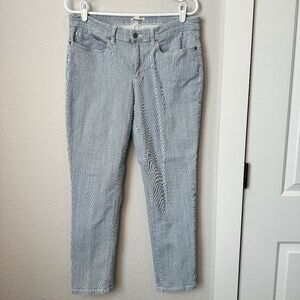 Eileen Fisher Blue & White Stripe Mid Rise Straight Leg Jeans Size 14